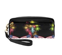 Independence Day America Flag Fireworks Double-Sided Printed Leather Portable Makeup Pouch-Multi-Purpose Cosmetic Bag, Pencil Case and Organizer for Women