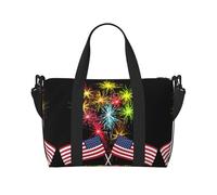 Independence Day America Flag Fireworks Large Weekender Bag for Travel, Water-Resistant Duffle Bag, Print Adjustable Shoulder Strap,3-5 Day Overnight Bag for Men Women