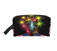 Independence Day America Flag Fireworks Print Travel Toiletry Bags Hanging Makeup Bag Large Capacity Versatile Organizer for Women Men