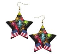 Independence Day America Flag Fireworks Women's Fashion Earrings, Celestial Dangle Earrings, Star Shape Jewelry for a Versatile
