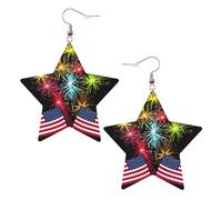 Independence Day America Flag Fireworks Women's Fashion Earrings, Celestial Dangle Earrings, Star Shape Jewelry for a Versatile