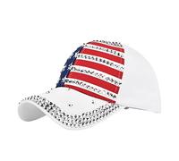 Independence Day American Flag Sequins Shiny Holiday Cap Baseballl Cap Sun Visors Hat Breathable Unisex Fourth of July White One Size