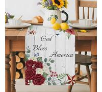 Independence Day Anniversary Table Runner 70 Inches Long,Table Runners Kitchen Dining Tables Decoration for Home Party Decor, God Bless America Words Tables Runner Wedding Dresser Scarf