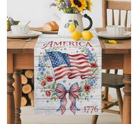 Independence Day Anniversary Table Runner 70 Inches Long,Table Runners Kitchen Dining Tables Decoration for Home Party Decor, America Flag Floral Tables Runner Wedding Dresser Scarf