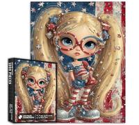 Independence Day Blonde 1000 Piece Jigsaw Puzzles for Adults American Flag Background Art Puzzle Challenging Family Activity Games Colorful DIY Craft Puzzle for Home Decor Gifts 50×70cm