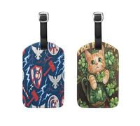 Independence Day Blue White Red St Patrick's Day Brown Cat 2 Pcs Luggage Tags Cruise Essentials Luggage Tags for Cruise for Ship