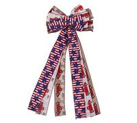 Independence Day Bowknot Patriotic Red White and Blue Decorative Bow for 4th of July Memorial Day Veterans Day Fine Linen Material 11.8x27.6in Vibrant Colors