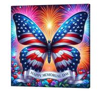 Independence Day Butterfly DIY Round Drill Diamond Painting Kit with Frame 25x25cm Diamond Dots Paintings Picture Arts Craft for Adults Beginners Home Decor