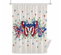 Independence Day Butterfly Shower Curtain for Bathroom, Country American Flag Butterfly Star Leaf Linen Waterproof Cloth Fabric Bathroom Accessories Set with 12 Rust Proof Plastic Hooks, 36” x 78”