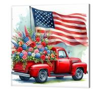 Independence Day Car DIY Round Drill Diamond Painting Kit with Frame 25x25cm Diamond Dots Paintings Picture Arts Craft for Adults Beginners Home Decor (Independence Day car)