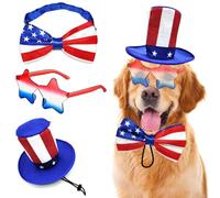 Independence Day Dog Costumes 3PCS Uncle Sam Top Hat USA Sunglasses American Flag Bow Tie Collar for Large Dogs Cats, 4th of July Outfit Patriotic Clothes Party Accessories (Large, Uncle Sam Style)