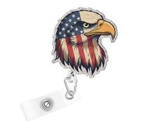 Independence Day Eagle Badge Reels - ID Name Glitter Retractable Acrylic Clips for Student Nurse Gift, American 4th of July ID Badge Holder for Hospital School Party Anniversary Holiday Supplies