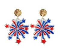 Independence Day Earrings Acrylic Glitter Heart Star Flower Letter Drop Dangle Earrings for Shining Red White Blue Flag Earrings 4th of July Jewelry Geometric Hoop Earrings (A, 3x3cm)
