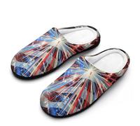 Independence Day Fireworks U.S. Men's Cotton Slippers Indoor House Shoes Warm Gift for Travel Bedroom Hotel 11-12(44-45)