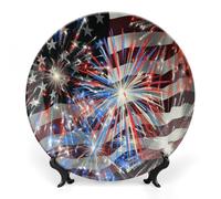 Independence Day Fireworks U.S. Printed Ceramic Decorative Plate Chinese Style Bone Dish with Stand China Art Porcelain Plates