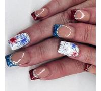 Independence Day French Tip Press On Nails Square Fake Glues Artificial False For Decors Independence Day French Tip Press Nail