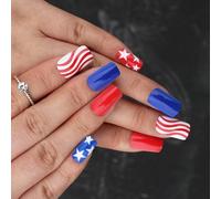 Independence Day French Tip Press On Nails Square Fake Glues On Artificial False For Decors Artificial False Nail