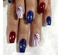 Independence Day Glitters False Nails Set 24pcs Almond Press on Nails Manicure Nails Decors Artificial Stick on Nails