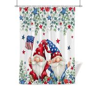 Independence Day Gnome Shower Curtain for Bathroom, Farm Red Blue White Gnome American Flag Star Leaf Waterproof Cloth Fabric Bathroom Accessories Set with 12 Rust Proof Plastic Hooks, 36” x 72”