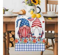 Independence Day Gnome USA Flag Table Runner 70 Inches Long,Table Runners Kitchen Dining Tables Decoration, Blossom Flower Buffalo Plaid Tables Runner for Home Party Wedding Dresser Scarf