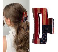 Independence Day Hair Clips,4th of July Hair Claw Clip for Women,Large Square Jaw Clamp,Old American Flag Star Design Girls Hair Accessories for Patriotic Parade Party (02)