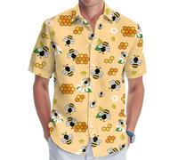 Independence Day Hawaiian Shirt, 4th of July Shirts Women, Birthday Gifts, Yellow Bee, Medium