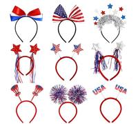 Independence Day Headband | 9X Red White Blue 4th Of July Hair Accessories | US Flag Headwear, Parade Hair Hoop For Women And Men