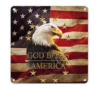 Independence Day Metal Sign 4th of July Decor Classic American Patriotic Eagle Tin Plaque National Day Beach Coastal Sign Navy Red Blue Star Pool Decorations for Kitchen School Garden 12x12in
