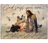 Independence Day Metal Tin Sign Retro Wall Decor,Jesus Jesus With Cats God Says You Are Landscape Wall Art,Tin Sign Poster Vintage Metal Signs For Bar Music Club Man Cave Room Wall Decor 8x12 In