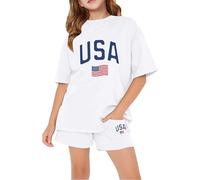 Independence Day Outfits for Boys Girls Summer 2 Piece Shirts Short Sets Teenager Athletic Shirt Youth American Tshirts Children's Loose Fitting Plain Clothing School Uniform (White, 9-10 Years)