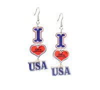 Independence Day Patriotic Dangle Earrings I Love USA American Flag 250th Anniversary Acrylic Drop Earrings 4th of July Jewelry for Women, Zinc, No Gemstone