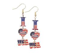 Independence Day Patriotic Dangle Earrings I Love USA American Flag 250th Anniversary Acrylic Drop Earrings 4th of July Jewelry for Women, Zinc, No Gemstone