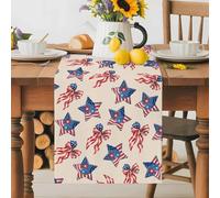 Independence Day Patriotic Stars Bow Table Runner 36 Inches Long, Retro USA Flag Washable Table Runners Heat-Insulation Kitchen Dining Table Decorations for Home Party Decor 13x36in