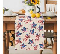 Independence Day Patriotic Stars Bow Table Runner 72 Inches Long,Table Runners Kitchen Dining Tables Decoration for Home Party Decor, Retro USA Flag Tables Runner Wedding Dresser Scarf