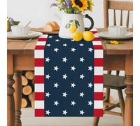Independence Day Patriotic Stars on Blue Table Runner 72 Inches Long,Table Runners Kitchen Dining Tables Decoration for Home Party Decor, Red White Stripes Border Tables Runner Wedding Dresser Scarf