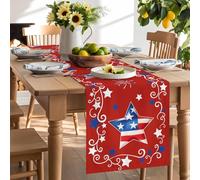 Independence Day Patriotic Stars Table Runner 90 Inches Long,Table Runners Kitchen Dining Tables Decoration for Home Party Decor, Freedom Celebration on Red Tables Runner Wedding Dresser Scarf
