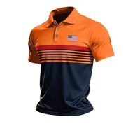 Independence Day Polo Shirts for Men American Flag Printed Short Sleeve Casual Golf Shirt Quick Dry Sport Henley Tee Orange