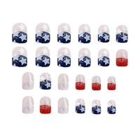 Independence Day Press on Nails 4th of July False Nails Short Square Flag False Nails with Stars Patriotic Stripes 24pcs for