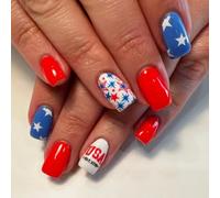 Independence Day Press on Nails French Tips 4th of July Patriotic False Nails Full Covers