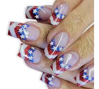 Independence Day Press On Nails French Tips Fake 4th Of July Patriotic False Full Covers Acrylic Artificial False Nail