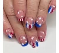 Independence Day Press On Nails French Tips Fake 4th Of July Patriotic False Full Covers Acrylic Artificial False Nail