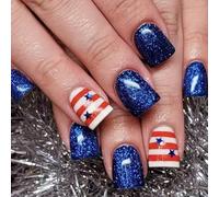 Independence Day Press On Nails French Tips Fake 4th Of July Patriotic False Full Covers Acrylic Independence Day French Tip Press On Nail