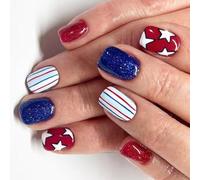 Independence Day Press On Nails French Tips Fake Nails 4th Of July Patriotic False Nails Full Covers Acrylic Nails