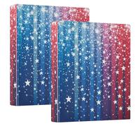 Independence Day Red and Blue Stars 1 and A Half Inch Binder Round Rings with Pockets 1/2 Pack Office Binder Supplies 200 Sheets