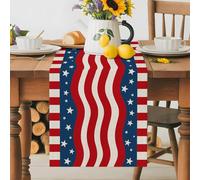 Independence Day Red and White Wave Striped Patriotic Star Table Runner 72 Inches Long,Table Runners Kitchen Dining Tables Decoration for Home Party Decor, Blue Tables Runner Wedding Dresser Scarf