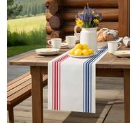 Independence Day Red Blue Stripe Table Runner 36 Inches Long,Table Runners Kitchen Dining Tables Decoration for Home Party Decor, Farm Retro Freedom Liberty Tables Runner Wedding Dresser Scarf