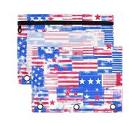 Independence Day Red White Blue Zipper Binder Pouches with Clear Window Soft Big Capacity 3 for Storing School Office Supplies Multicolored 2 PCS