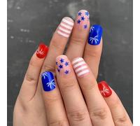 Independence Day Shines False Nails 24 Pieces Short Square Press On Nails Manicure Decor Artificial Stick On Nails Independence Day