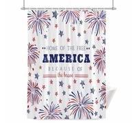 Independence Day Shower Curtain for Bathroom, America Fireworks Red Blue Navy Star Waterproof Cloth Fabric Bathroom Accessories Set with 12 Rust Proof Plastic Hooks, 48” x 72”
