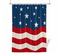 Independence Day Shower Curtain for Bathroom, America Flag Cotton Linen Waterproof Cloth Fabric Bathroom Accessories Set with 12 Rust Proof Plastic Hooks, 36” x 78”